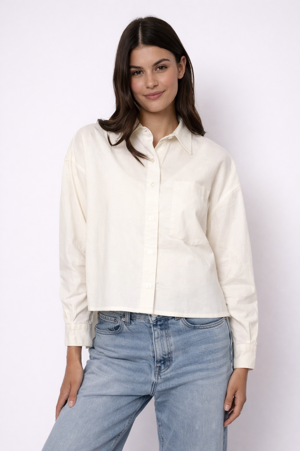 Chemise Kerwin en popeline nette à manches longues, coupe hi-low Second Skin Chemise Kerwin en popeline nette à manches longues, coupe hi-low Second Skin
