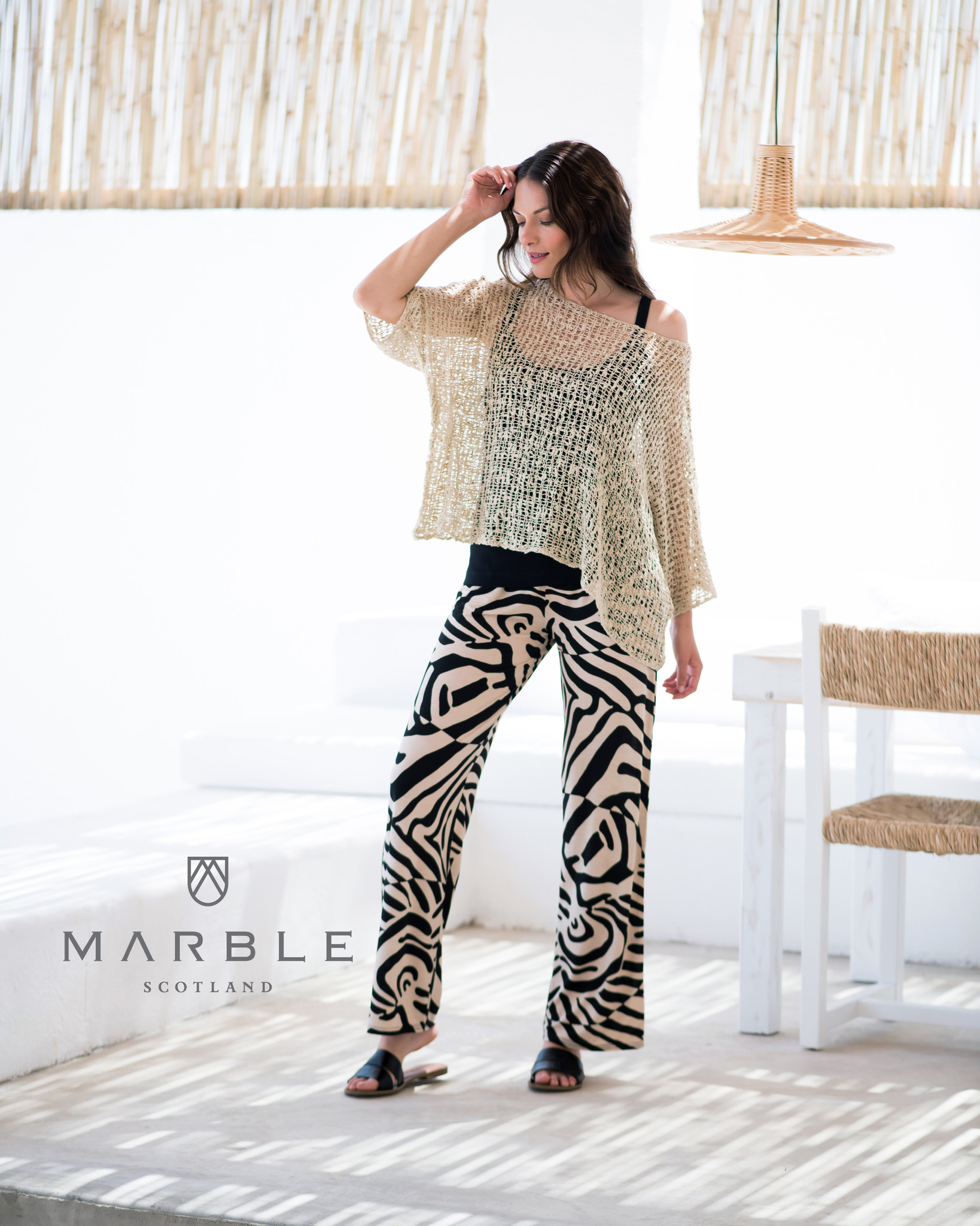 Pantalon palazzo à motifs asymétriques Marble 5776 Noir/Beige Xs Pantalon palazzo à motifs asymétriques Marble 5776 Noir/Beige Xs