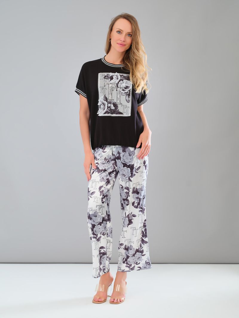 Pantalon à jambe large avec fleur Tricotto 