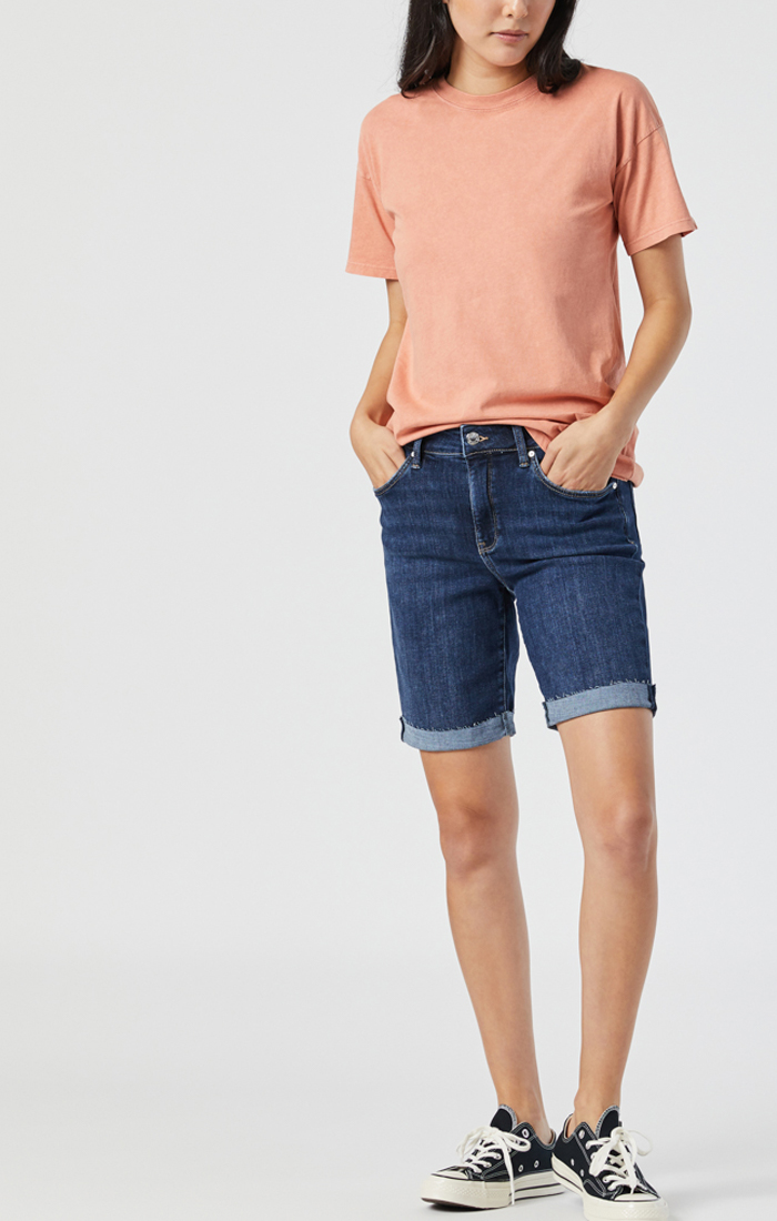 Bermuda en denim Alexis Mavi Dark Frayed Hem Feather Blue 25