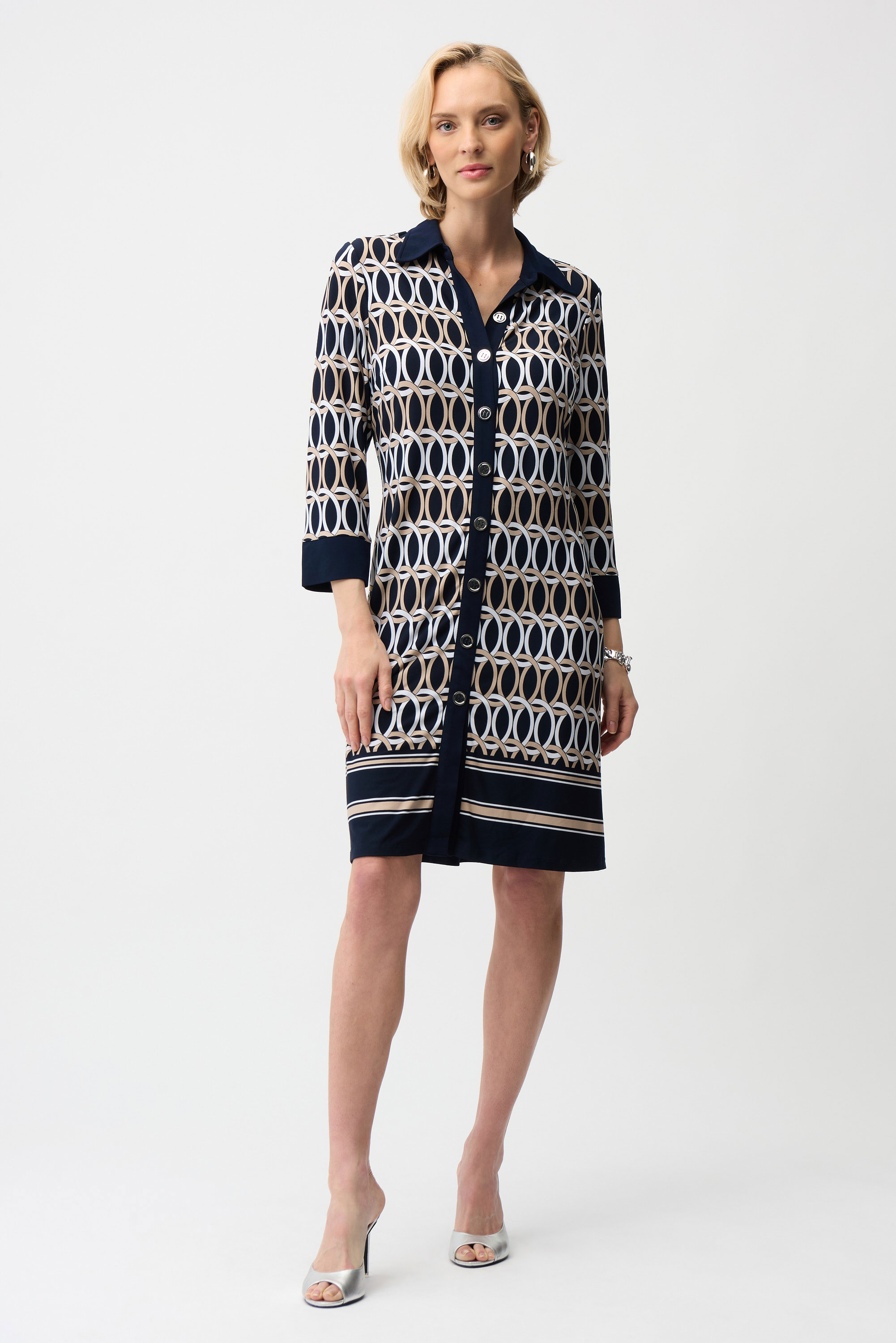 Robe chemisier trapèze en tricot soyeux à imprimé géométrique Joseph Ribkoff 