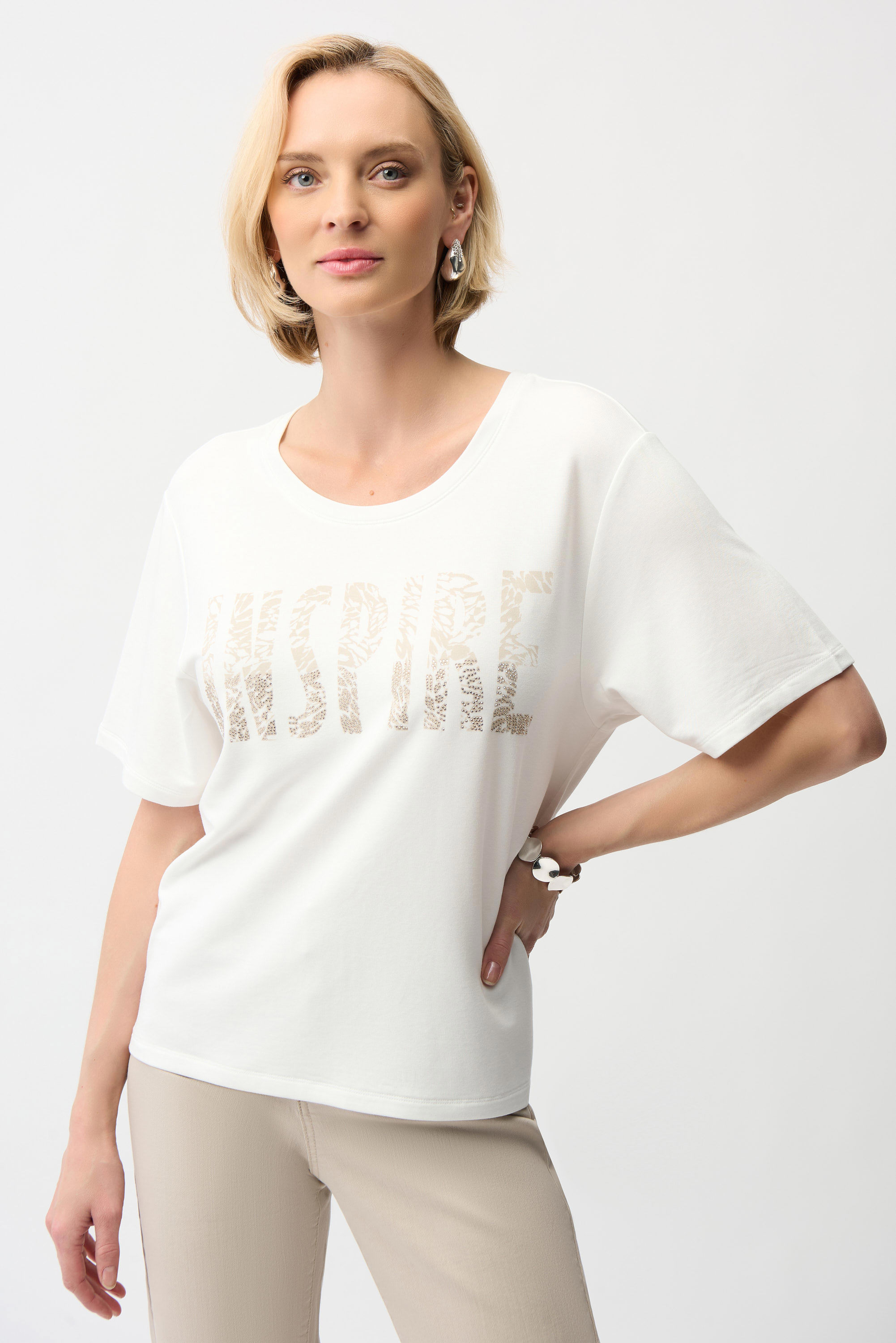 T-shirt droit à imprimé devant avec strass Joseph Ribkoff